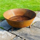 "Raw" 850mm Diameter Cast Iron BBQ Fire Bowl  And Chef's Cast Iron Griddle Kit 